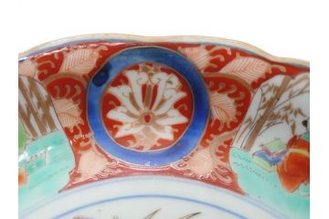 江戸期　太明成化年製　古伊万里　色絵　染付　竹林賢人図　7寸皿　約21　鮮やかな色彩が目を惹く皿2枚セット(七寸、葵口、輪花型、稜花型、唐子図、和食器、和皿)(R-061885)