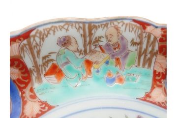 江戸期　太明成化年製　古伊万里　色絵　染付　竹林賢人図　7寸皿　約21　鮮やかな色彩が目を惹く皿2枚セット(七寸、葵口、輪花型、稜花型、唐子図、和食器、和皿)(R-061885)