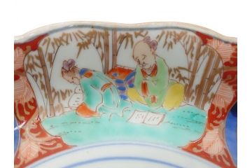 江戸期　太明成化年製　古伊万里　色絵　染付　竹林賢人図　7寸皿　約21　鮮やかな色彩が目を惹く皿2枚セット(七寸、葵口、輪花型、稜花型、唐子図、和食器、和皿)(R-061885)