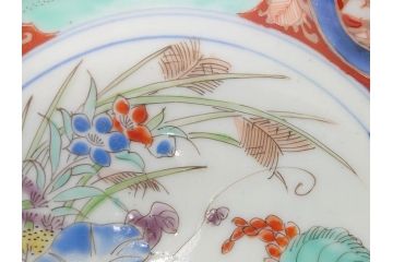 江戸期　太明成化年製　古伊万里　色絵　染付　竹林賢人図　7寸皿　約21　鮮やかな色彩が目を惹く皿2枚セット(七寸、葵口、輪花型、稜花型、唐子図、和食器、和皿)(R-061885)