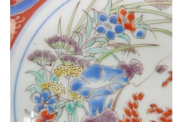 江戸期　太明成化年製　古伊万里　色絵　染付　竹林賢人図　7寸皿　約21　鮮やかな色彩が目を惹く皿2枚セット(七寸、葵口、輪花型、稜花型、唐子図、和食器、和皿)(R-061885)