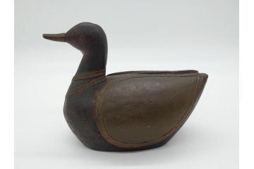 李朝?　木彫り　経年により質感に深みを増した愛らしい鴨のデコイ(置き物、置物、模型、ディスプレイ、インテリア)(R-061886)