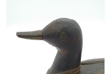 李朝?　木彫り　経年により質感に深みを増した愛らしい鴨のデコイ(置き物、置物、模型、ディスプレイ、インテリア)(R-061886)