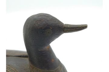 李朝?　木彫り　経年により質感に深みを増した愛らしい鴨のデコイ(置き物、置物、模型、ディスプレイ、インテリア)(R-061886)