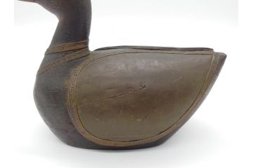 李朝?　木彫り　経年により質感に深みを増した愛らしい鴨のデコイ(置き物、置物、模型、ディスプレイ、インテリア)(R-061886)