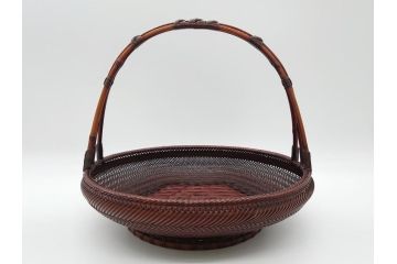 竹旬斎　在銘　竹細工　使い込むほどに深みが出る美しい編み目の竹花籠(花入れ、花器、竹編、竹工芸、竹籠)(R-061889)