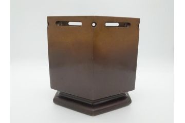 明治〜大正　六角　使い込むほどに味の出る古銅火鉢1対(手あぶり、鉢カバー、茶道具)(R-061898)