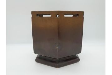 明治〜大正　六角　使い込むほどに味の出る古銅火鉢1対(手あぶり、鉢カバー、茶道具)(R-061898)