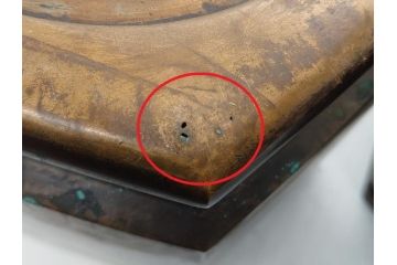 明治〜大正　六角　使い込むほどに味の出る古銅火鉢1対(手あぶり、鉢カバー、茶道具)(R-061898)