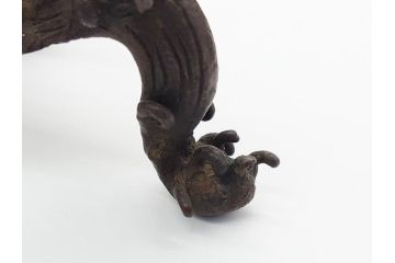 希少　江戸〜明治　金工師　松逢斎鋳　古銅　鳳凰　三足　使い込むほどに深みが増す水盤(花器、薄端)(R-061900)