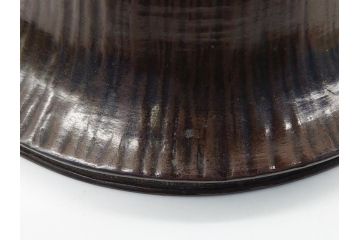 江戸〜明治　木村渡雲(二代目　村田整)　渡雲鋳　古銅　三足　味わい深い彫刻が存在感のある水盤(薄端、花器)(R-061901)