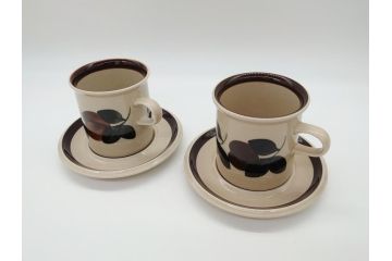 ARABIA FINLAND　Ruija(ルイージャ)　Ulla Procope(ウラ・プロコッペ)　優しさと温かみある絵付けが印象的なカップ&ソーサー2客セット(アラビア、フィンランド、Sモデル、北欧食器、C&S)(R-061929)