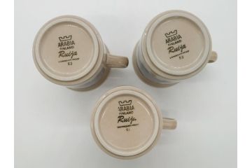 ARABIA FINLAND　Ruija(ルイージャ)　Ulla Procope(ウラ・プロコッペ)　優しさと温かみある絵付けが印象的なカップ&ソーサー3客セット(アラビア、フィンランド、Sモデル、北欧食器、C&S)(R-061947)