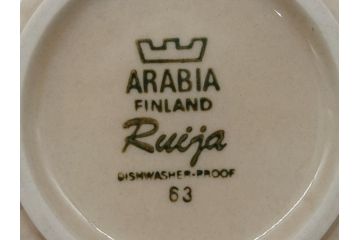 ARABIA FINLAND　Ruija(ルイージャ)　Ulla Procope(ウラ・プロコッペ)　優しさと温かみある絵付けが印象的なカップ&ソーサー3客セット(アラビア、フィンランド、Sモデル、北欧食器、C&S)(R-061947)
