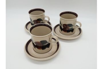 ARABIA FINLAND　Ruija(ルイージャ)　Ulla Procope(ウラ・プロコッペ)　優しさと温かみある絵付けが印象的なカップ&ソーサー3客セット(アラビア、フィンランド、Sモデル、北欧食器、C&S)(R-061948)