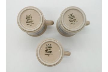 ARABIA FINLAND　Ruija(ルイージャ)　Ulla Procope(ウラ・プロコッペ)　優しさと温かみある絵付けが印象的なカップ&ソーサー3客セット(アラビア、フィンランド、Sモデル、北欧食器、C&S)(R-061949)