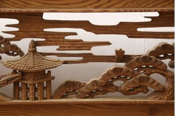 アンティーク建具　松　力強い存在感を放つ彫刻欄間1枚(明かり取り、明り取り)(R-061954)