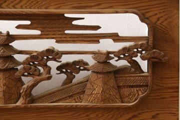 アンティーク建具　松　力強い存在感を放つ彫刻欄間1枚(明かり取り、明り取り)(R-061954)