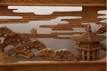 アンティーク建具　松　力強い存在感を放つ彫刻欄間1枚(明かり取り、明り取り)(R-061954)
