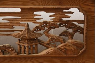 アンティーク建具　松　力強い存在感を放つ彫刻欄間1枚(明かり取り、明り取り)(R-061954)