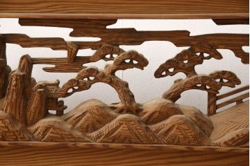 アンティーク建具　松　力強い存在感を放つ彫刻欄間1枚(明かり取り、明り取り)(R-061955)