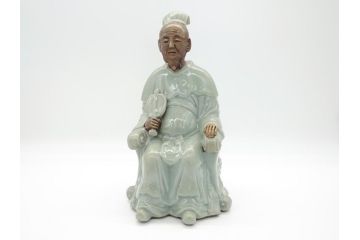 希少　中国?　古玩　青磁　唐人　人物像(人形、置物、唐物?、芭蕉扇?)(R-061967)