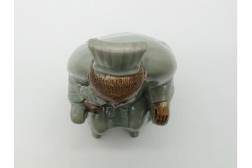 希少　中国?　古玩　青磁　唐人　人物像(人形、置物、唐物?、芭蕉扇?)(R-061967)