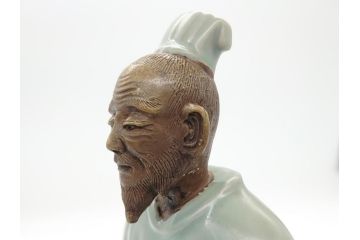 希少　中国?　古玩　青磁　唐人　人物像(人形、置物、唐物?、芭蕉扇?)(R-061967)