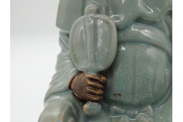 希少　中国?　古玩　青磁　唐人　人物像(人形、置物、唐物?、芭蕉扇?)(R-061967)