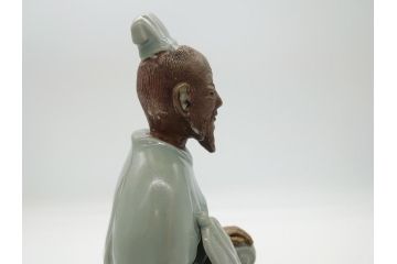 希少　中国?　古玩　青磁　唐人　人物像(人形、置物、唐物?、芭蕉扇?)(R-061967)