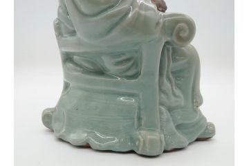 希少　中国?　古玩　青磁　唐人　人物像(人形、置物、唐物?、芭蕉扇?)(R-061967)