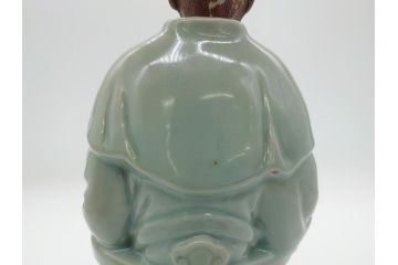 希少　中国?　古玩　青磁　唐人　人物像(人形、置物、唐物?、芭蕉扇?)(R-061967)