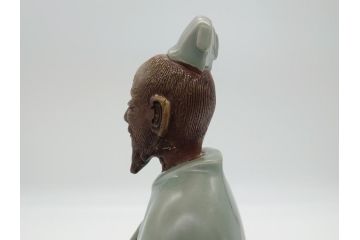 希少　中国?　古玩　青磁　唐人　人物像(人形、置物、唐物?、芭蕉扇?)(R-061967)