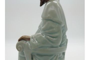 希少　中国?　古玩　青磁　唐人　人物像(人形、置物、唐物?、芭蕉扇?)(R-061967)