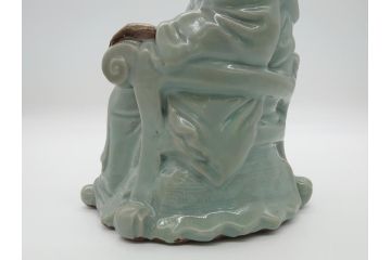 希少　中国?　古玩　青磁　唐人　人物像(人形、置物、唐物?、芭蕉扇?)(R-061967)