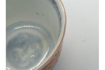 幕末〜明治　伊万里　色絵　染付　角富　牡丹文　食卓に華やかな彩りをもたらす猪口7客セット(和食器、雷紋、角冨)(R-061969)