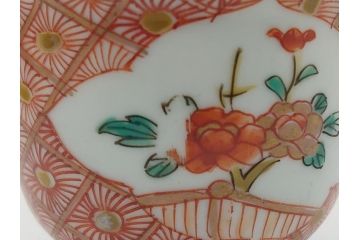 幕末〜明治　伊万里　色絵　染付　角富　牡丹文　食卓に華やかな彩りをもたらす猪口7客セット(和食器、雷紋、角冨)(R-061969)