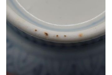 幕末〜明治　伊万里　色絵　染付　角富　牡丹文　食卓に華やかな彩りをもたらす猪口7客セット(和食器、雷紋、角冨)(R-061969)