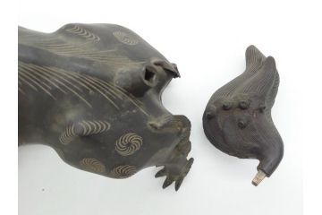 古銅　玉獅子　香炉　勇ましく異彩を放つ表情に惹きつけられる獅子の置物(中国?、仏具、インテリア、ディスプレイ)(R-061977)