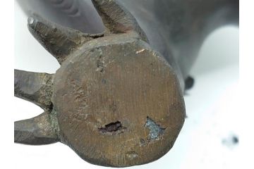 古銅　玉獅子　香炉　勇ましく異彩を放つ表情に惹きつけられる獅子の置物(中国?、仏具、インテリア、ディスプレイ)(R-061977)