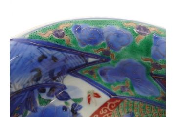 江戸期　古伊万里　色絵　染付　花蝶図　7.3寸皿　約22cm　優雅に舞う藍色の蝶が上品かつ涼し気な深鉢(七寸三分、深皿、和食器、和皿)(R-061978)