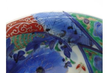 江戸期　古伊万里　色絵　染付　花蝶図　7.3寸皿　約22cm　優雅に舞う藍色の蝶が上品かつ涼し気な深鉢(七寸三分、深皿、和食器、和皿)(R-061978)