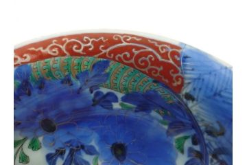 江戸期　古伊万里　色絵　染付　花蝶図　7.3寸皿　約22cm　優雅に舞う藍色の蝶が上品かつ涼し気な深鉢(七寸三分、深皿、和食器、和皿)(R-061978)