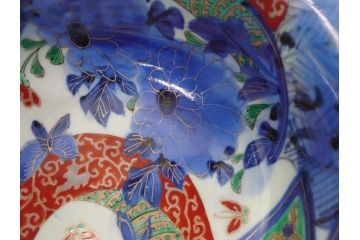 江戸期　古伊万里　色絵　染付　花蝶図　7.3寸皿　約22cm　優雅に舞う藍色の蝶が上品かつ涼し気な深鉢(七寸三分、深皿、和食器、和皿)(R-061978)