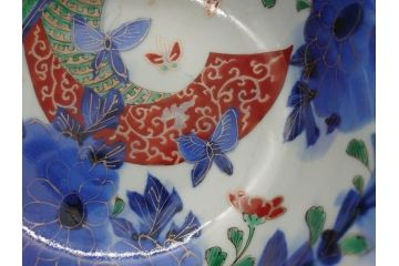 江戸期　古伊万里　色絵　染付　花蝶図　7.3寸皿　約22cm　優雅に舞う藍色の蝶が上品かつ涼し気な深鉢(七寸三分、深皿、和食器、和皿)(R-061978)