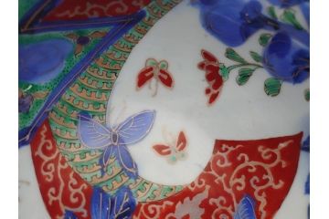 江戸期　古伊万里　色絵　染付　花蝶図　7.3寸皿　約22cm　優雅に舞う藍色の蝶が上品かつ涼し気な深鉢(七寸三分、深皿、和食器、和皿)(R-061978)