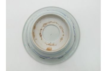 江戸期　古伊万里　色絵　染付　花蝶図　7.3寸皿　約22cm　優雅に舞う藍色の蝶が上品かつ涼し気な深鉢(七寸三分、深皿、和食器、和皿)(R-061978)