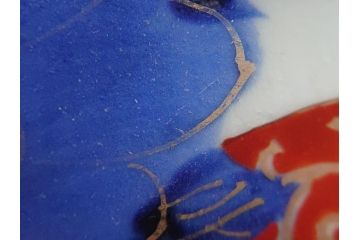 江戸期　古伊万里　色絵　染付　花蝶図　7.3寸皿　約22cm　優雅に舞う藍色の蝶が上品かつ涼し気な深鉢(七寸三分、深皿、和食器、和皿)(R-061978)