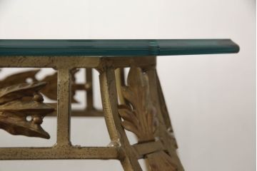 中古　DREXEL HERITAGE(ドレクセルヘリテイジ)　アメリカ輸入モデル　凝った装飾デザインがエレガント!!ガラストップのコンソールテーブル(サイドテーブル)(R-062009)