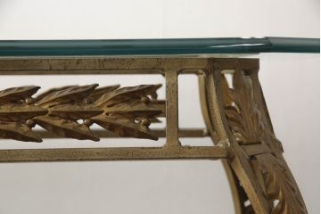 中古　DREXEL HERITAGE(ドレクセルヘリテイジ)　アメリカ輸入モデル　凝った装飾デザインがエレガント!!ガラストップのコンソールテーブル(サイドテーブル)(R-062009)